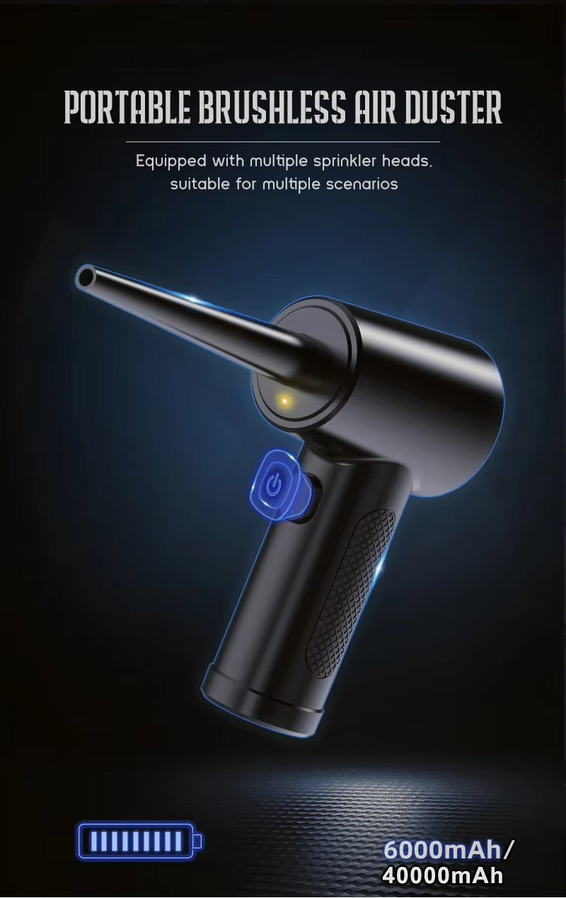 Powerful, Cordless, Compressed Air Duster for Computer, Air Blower with LED Light, for PC, Keyboard, Crumbs, Laptop, Car, Cleaning, Reusable, Portable