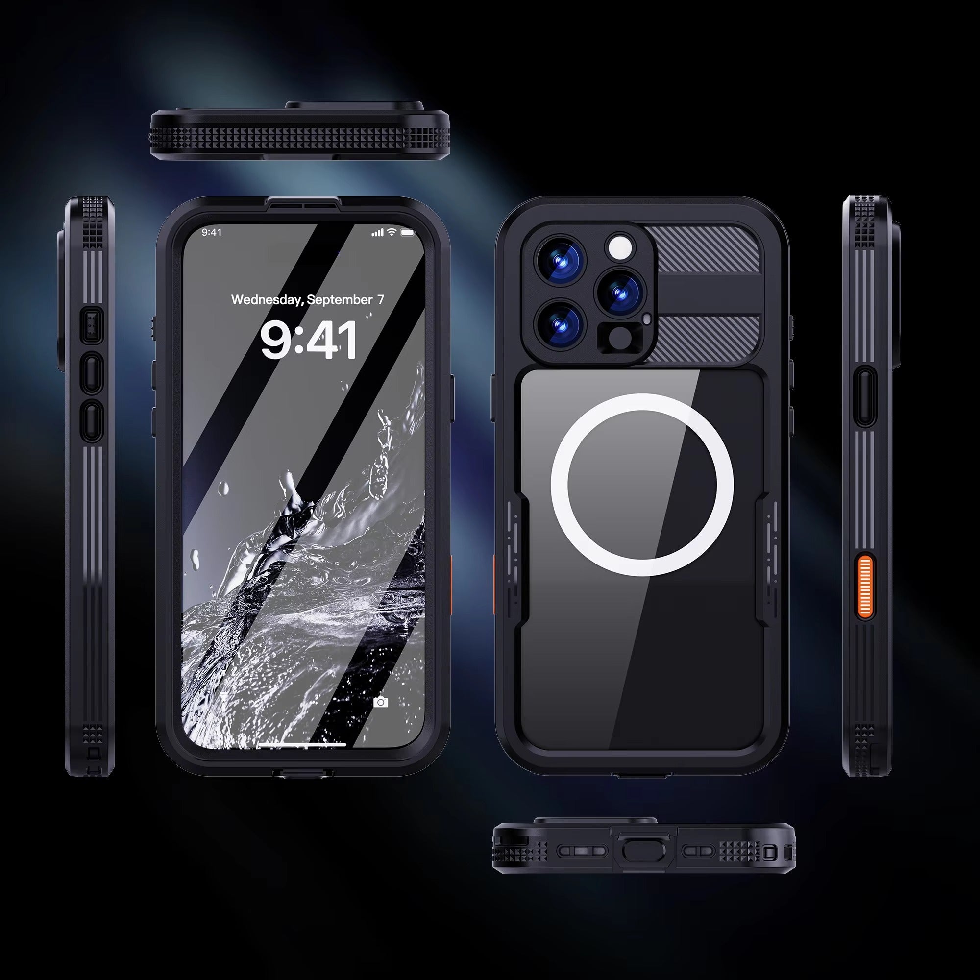 Luxury Apple iPhone Case MagSafe Compatible, Camera Lens & Screen Protection, Ultra Thin Shockproof Magnetic Full All Around Protection Cover with IP68 Clear Diving Design