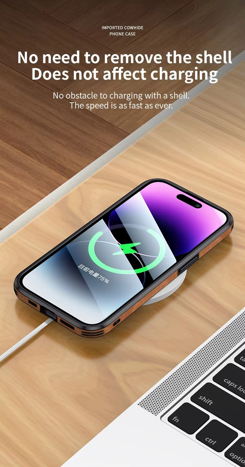 Shockproof Magnetic Leather Apple iPhone Case, MagSafe Compatible, Full Lens and Screen Protection, Slim Bumper Grip Cover