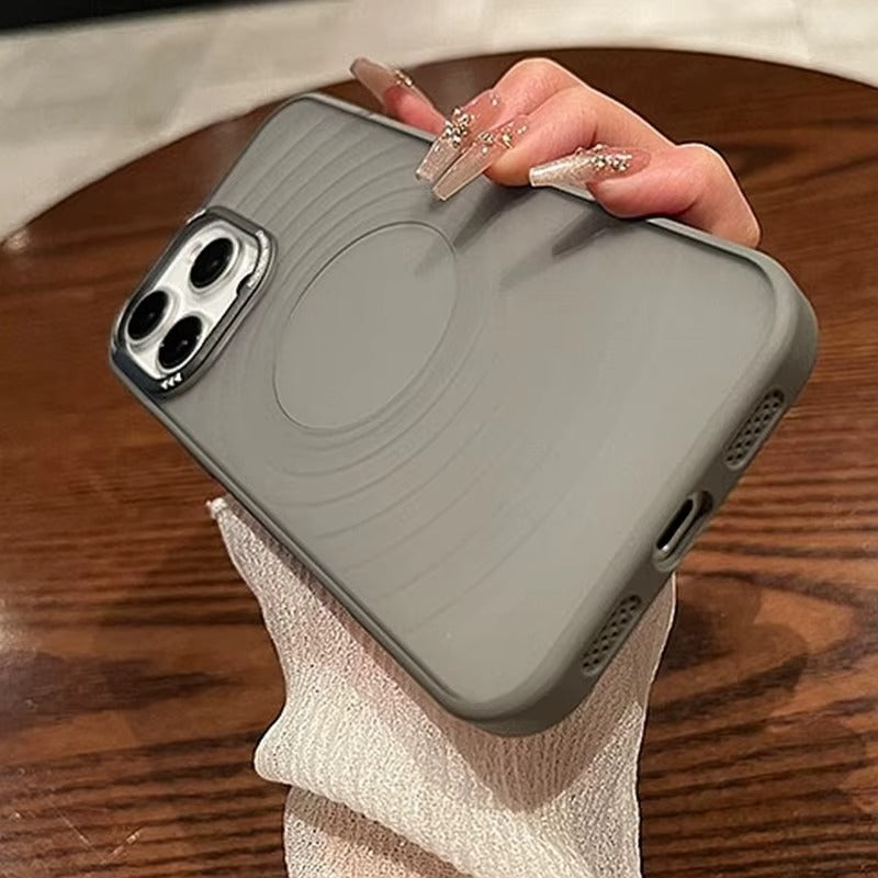 Luxury Apple iPhone Case, MagSafe Compatible, Camera Lens & Screen Protection, Ultra Thin, Shockproof, Magnetic Full All Around Cover – Water Ripple Matte Translucent Case with Metal Lens Bumper & Hard Back