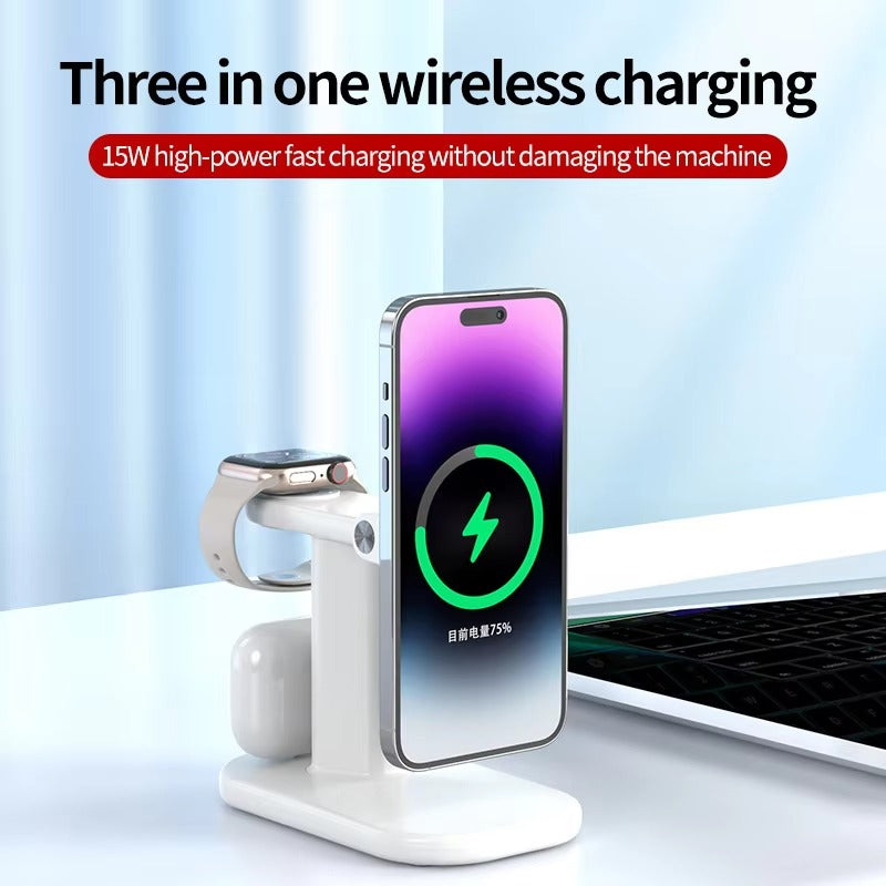 Premium Magnetic 3 in 1 Wireless Charging Station – 25W Foldable Fast Charger Stand and Phone Holder for iPhone, Apple Watch, AirPods and Qi Devices