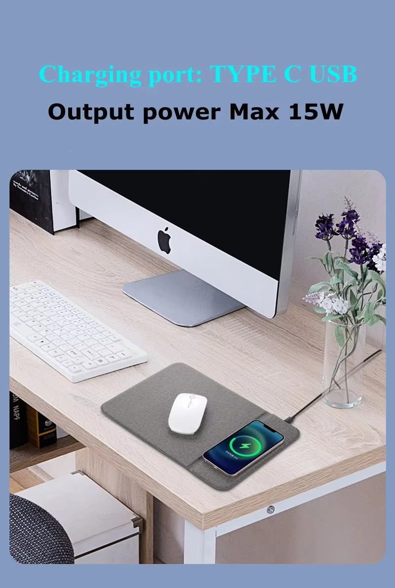 Premium, 2-in-1 Mouse Pad with Qi Wireless Charging – PU Leather Desk Mat with Phone Holder, USB Type-C Compatible