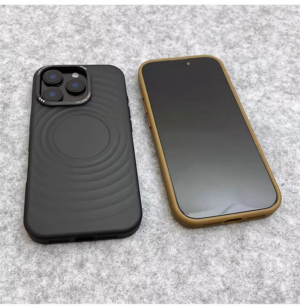 Luxury Apple iPhone Case, MagSafe Compatible, Camera Lens & Screen Protection, Ultra Thin, Shockproof, Magnetic Full All Around Cover – Water Ripple Matte Translucent Case with Metal Lens Bumper & Hard Back