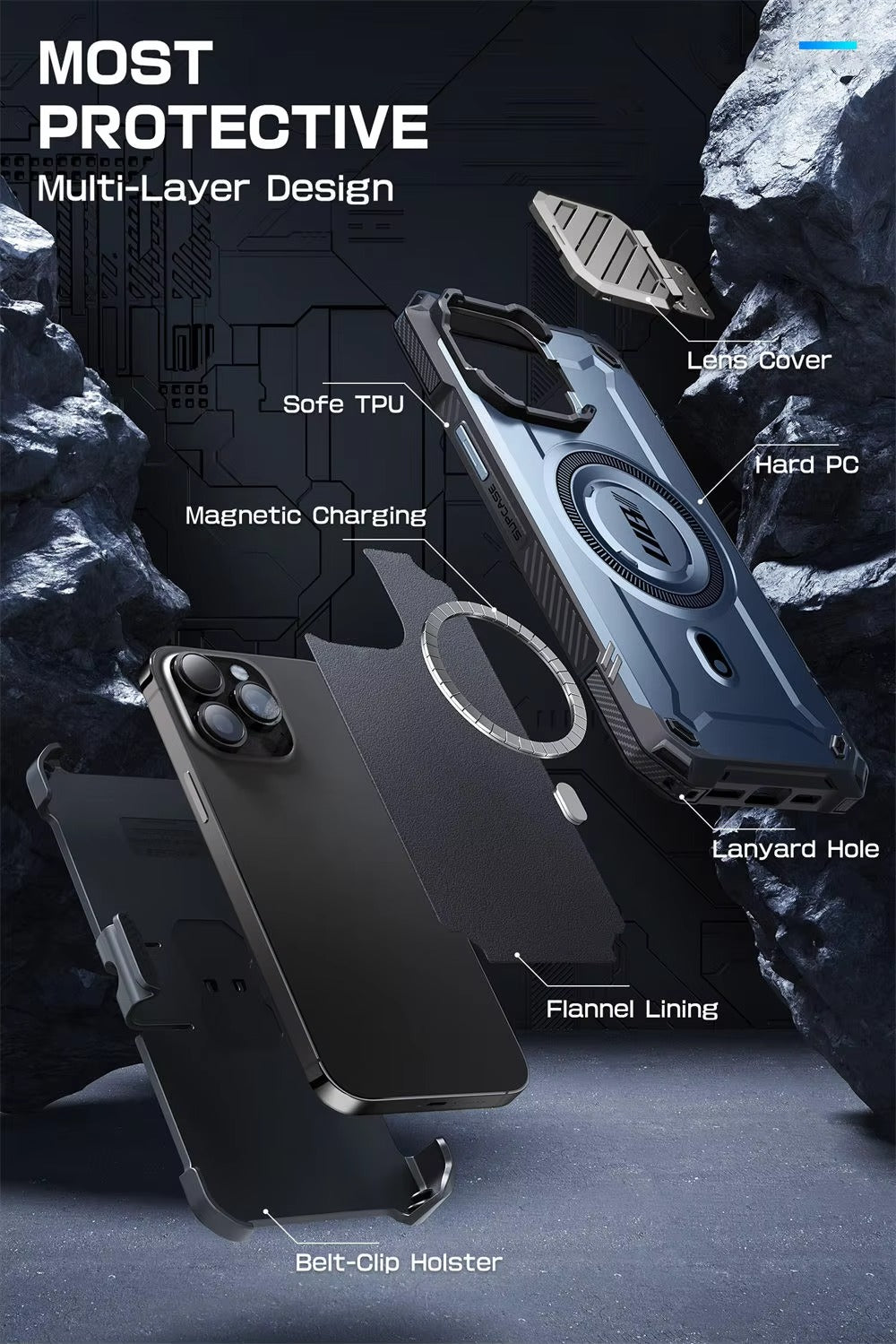 Robust Apple iPhone Case, MagSafe Compatible, Ultra Thin Magnetic Shockproof Cover with Camera Lens Shield, Kickstand Frame