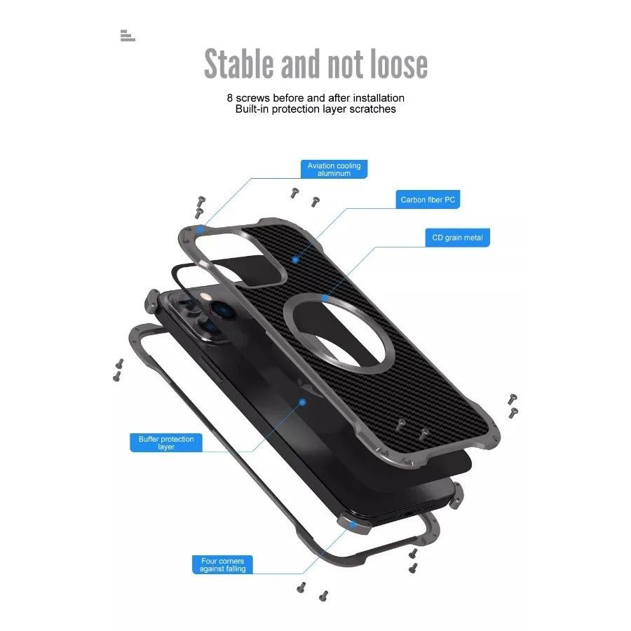Premium Apple iPhone Case, MagSafe Compatible, Camera Lens & Screen Protection, Ultra Thin, Shockproof, Magnetic Full All Around Cover – Carbon Fiber Metal Case with Anti-Fall Design & Magnetic Back Shell