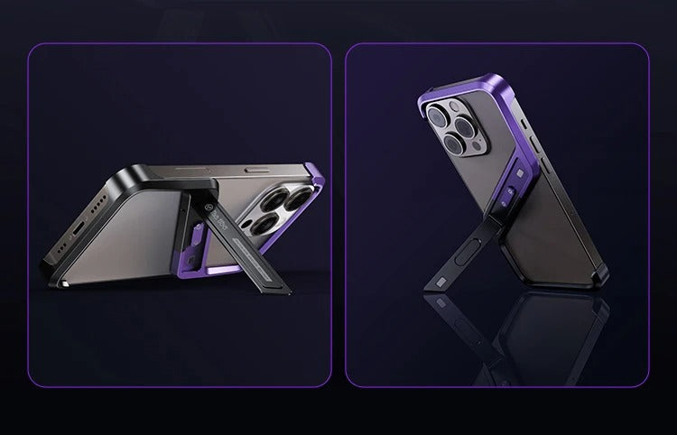 Premium Apple iPhone Case, MagSafe Compatible, Camera Lens & Screen Protection, Ultra Thin, Shockproof, Magnetic Full All Around Cover – Rimless Aluminum S-Type Case with Invisible Stand & Heat Dissipation Shell