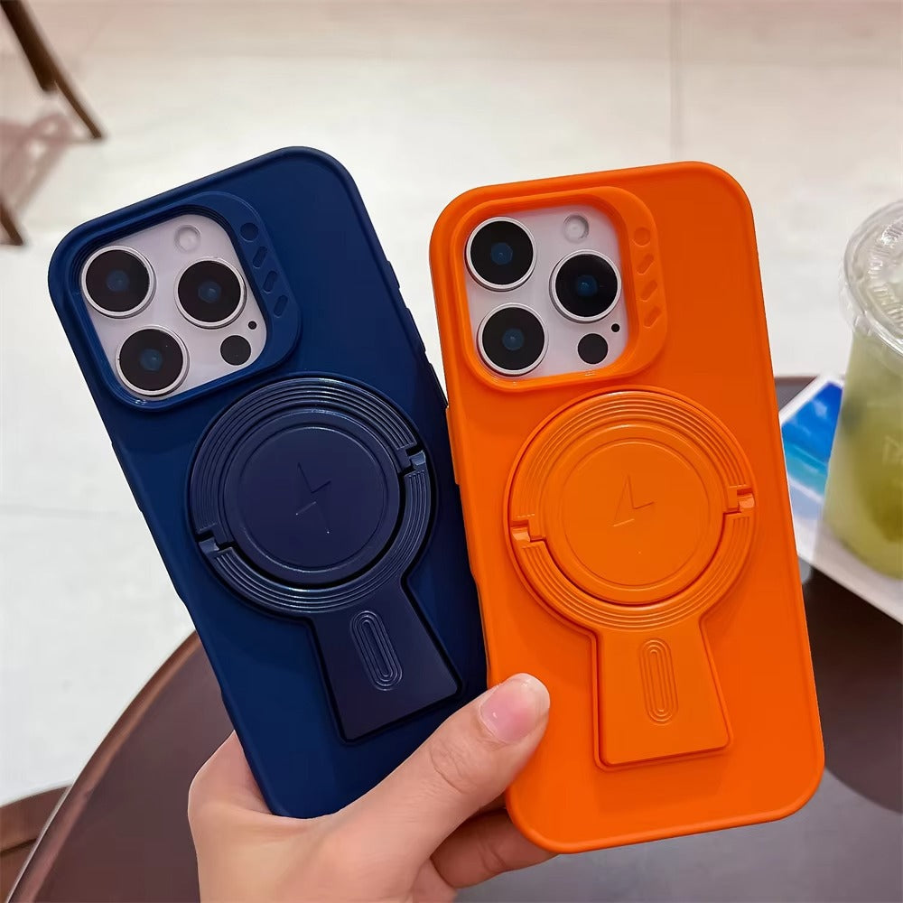 Luxury Apple iPhone Case, MagSafe Compatible, Camera Lens & Screen Protection, Ultra Thin, Shockproof, Magnetic Full All Around Cover – Invisible Folding Bracket Silicone Case with Soft Touch Finish