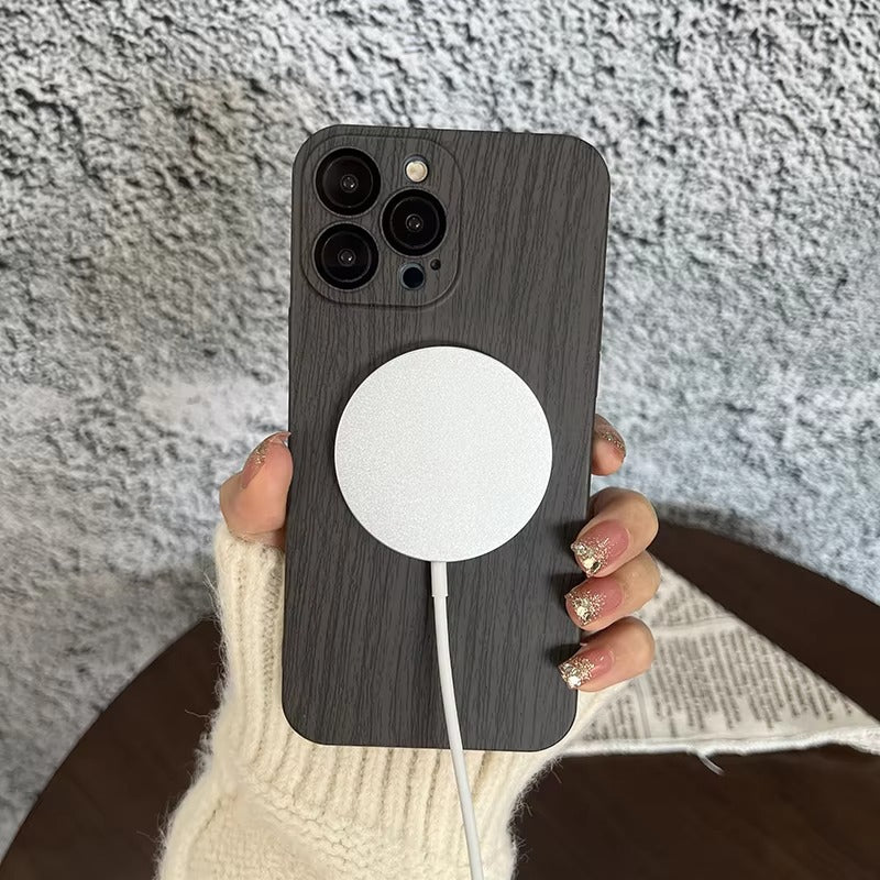 Premium Apple iPhone Case, MagSafe Compatible, Camera Lens and Screen Protection, Ultra Thin, Shockproof, Magnetic, Full All Around Protection, Wood Pattern Plastic Cover