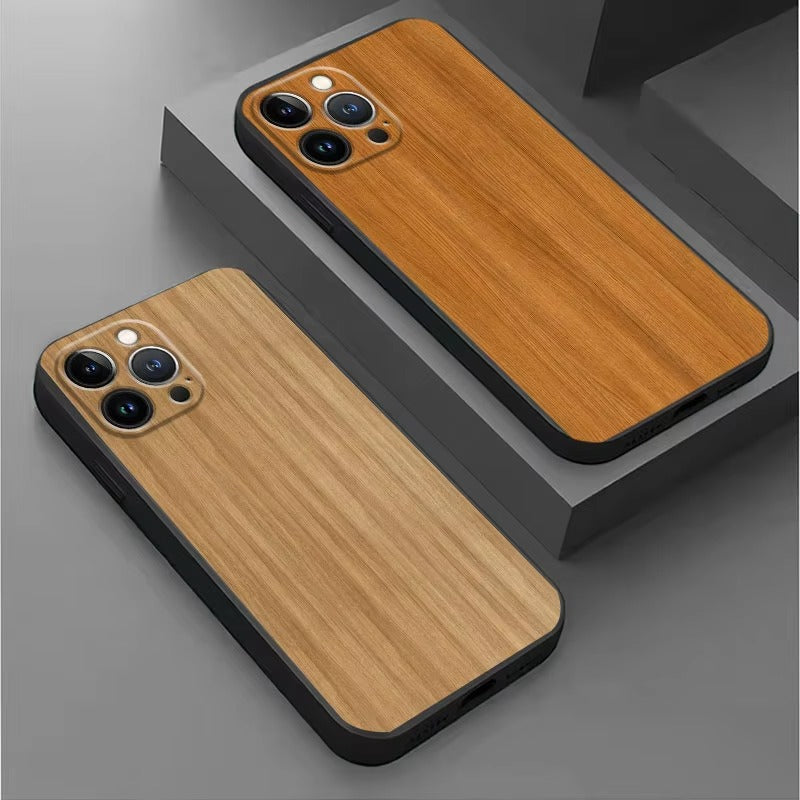 Premium Wood Grain iPhone Case MagSafe Compatible Ultra Thin Magnetic with Smooth Brown Texture and Metallic Frame Design