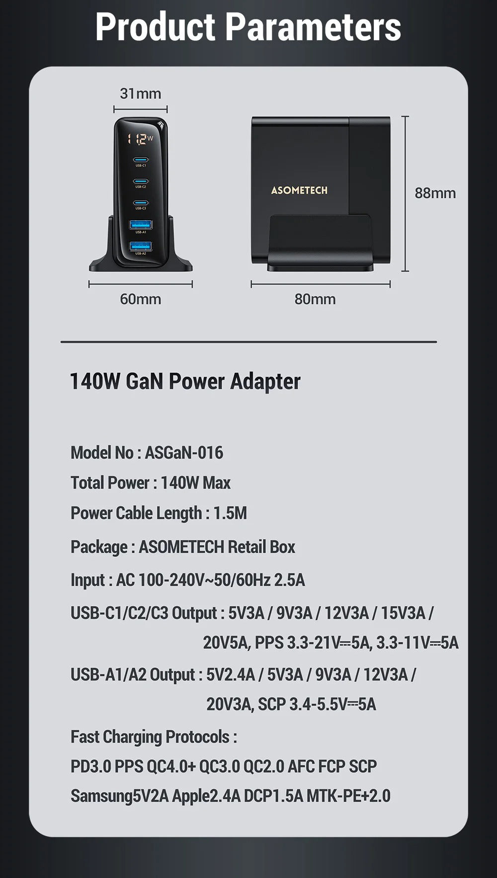High Quality 140W GaN Desktop Charger – 5 Port Fast Charging Station with USB C PD PPS QC Support for Laptops, Tablets, Phones and Smart Devices