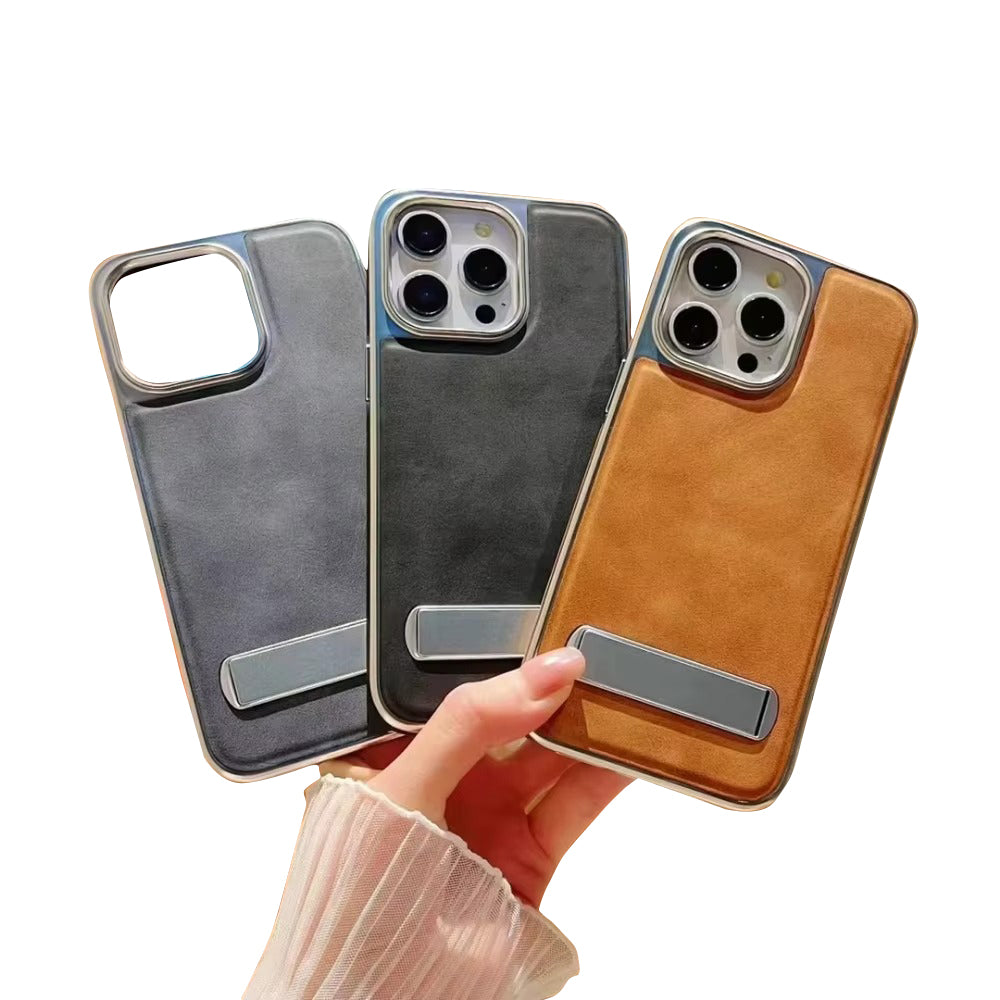 High-End Apple iPhone Case, MagSafe Compatible, Camera Lens & Screen Protection, Ultra Thin, Shockproof, Magnetic Full All Around Cover – Business Plating Leather Case with Kickstand, Wrist Strap & Hand Chain