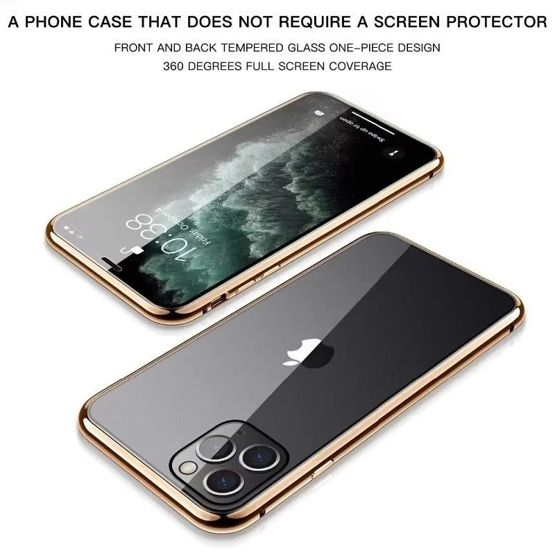 Premium Apple iPhone Case, Ultra Thin Shockproof Magnetic Full All Around Protection Cover with Double Glass Bumper Frame