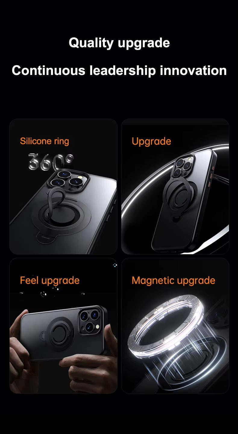 Luxury Apple iPhone Case MagSafe Compatible, Camera Lens & Screen Protection, Cover with 360° Ring Stand & Frosted Finish