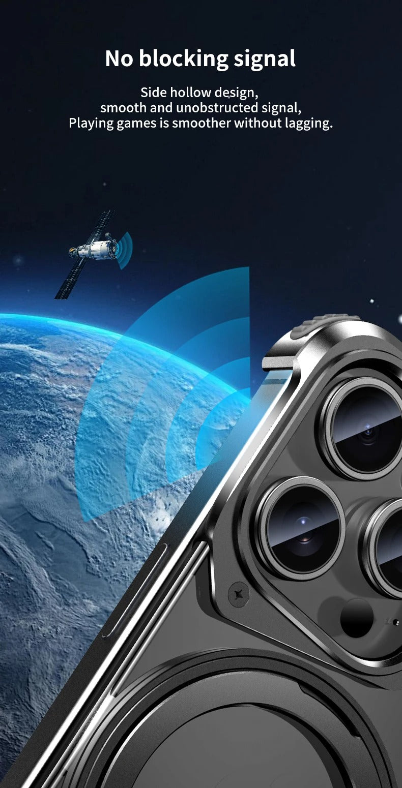 Luxury Apple iPhone Case, MagSafe Compatible, Camera Lens & Screen Protection, Ultra Thin, Shockproof, Magnetic Full All Around Cover – 360° Aluminum Alloy Rimless Case with Transparent PC & Built-In Bracket