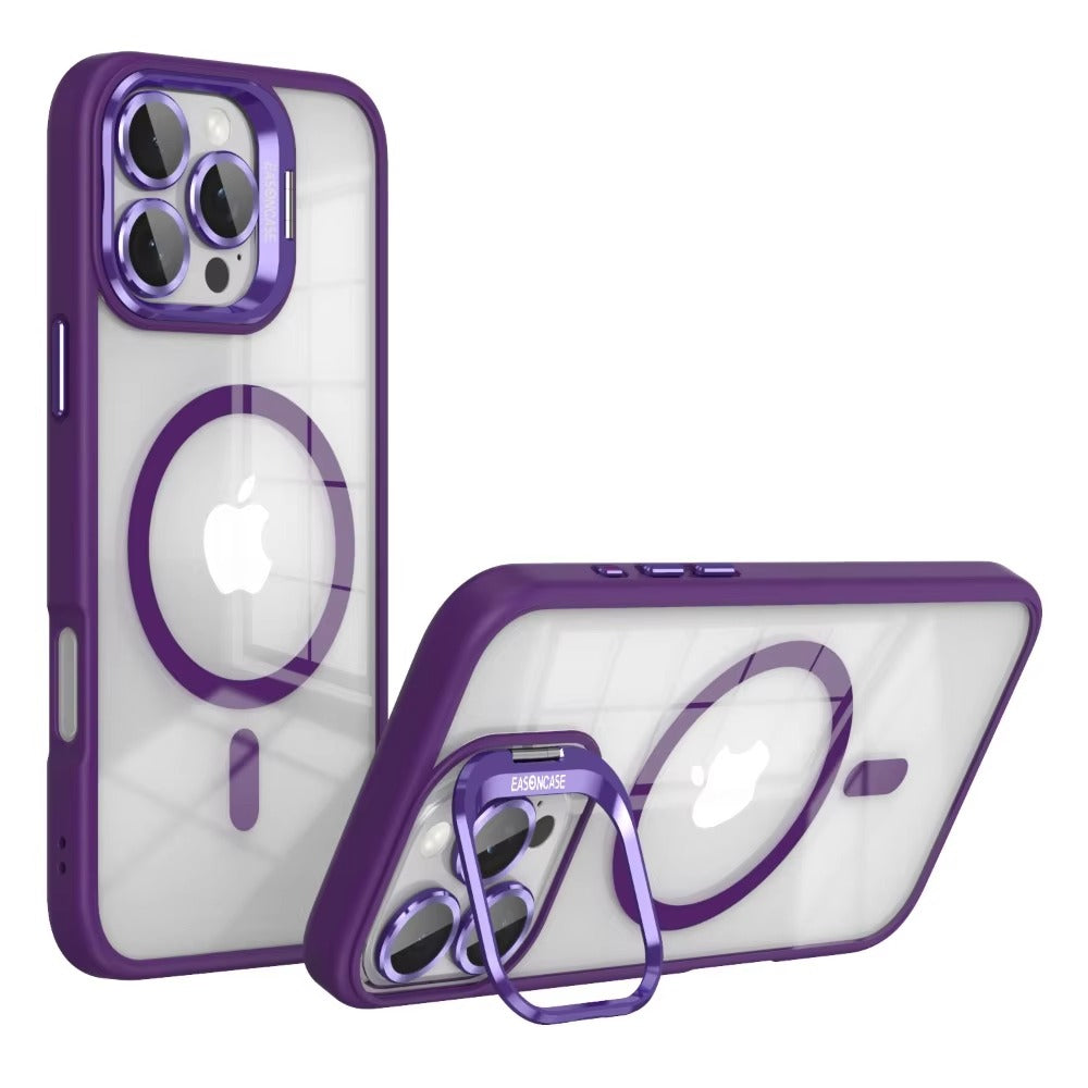 Premium Apple iPhone Case MagSafe Compatible, Camera Lens & Screen Protection, Cover with Transparent Stand & Lens Film