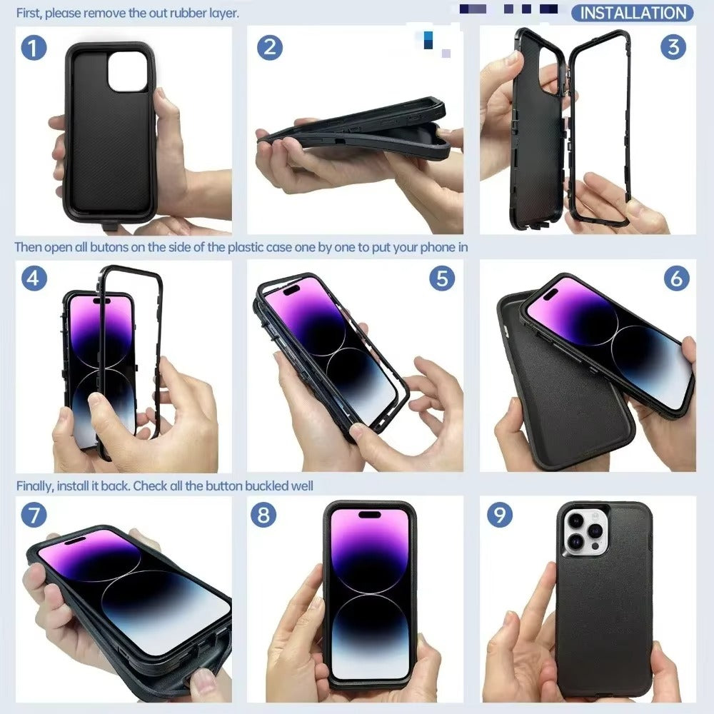 High Quality Apple iPhone Case, MagSafe Compatible, Camera Lens & Screen Protection, Ultra Thin, Shockproof, Magnetic Full All Around Cover – 3-in-1 Rugged Armor Case with Belt Clip & Dual-Layer PC+TPU Protection