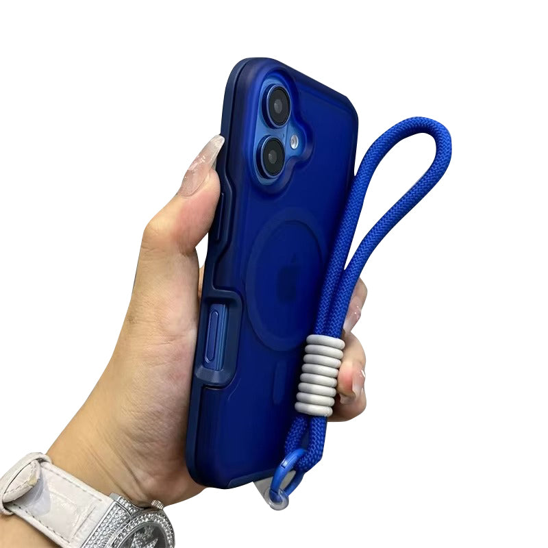 High Quality Apple iPhone Case, MagSafe Compatible, Camera Lens & Screen Protection, Ultra Thin, Shockproof, Magnetic Full All Around Cover – Dual Color Matte Armor Case with Wrist Strap & Magnetic Lanyard