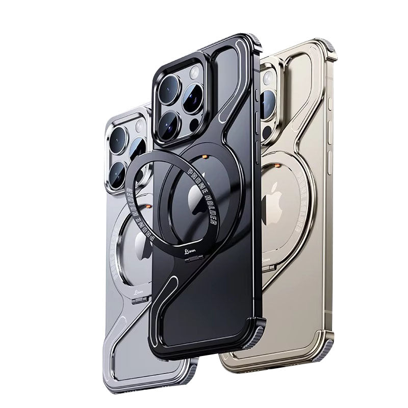 Premium Apple iPhone Case, MagSafe Compatible, Camera Lens & Screen Protection, Ultra Thin, Shockproof, Magnetic Full All Around Cover – Z-Type Aluminum Alloy Rimless Case with Snap-On Bracket & Metal Frame
