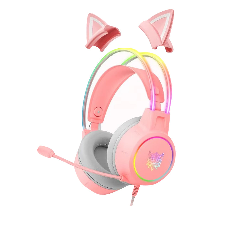 Premium Cat Ear Gaming Headset for iPhone & Mac – Wired Over-Ear Headphones with RGB Lights, Noise Streaming & Online Play