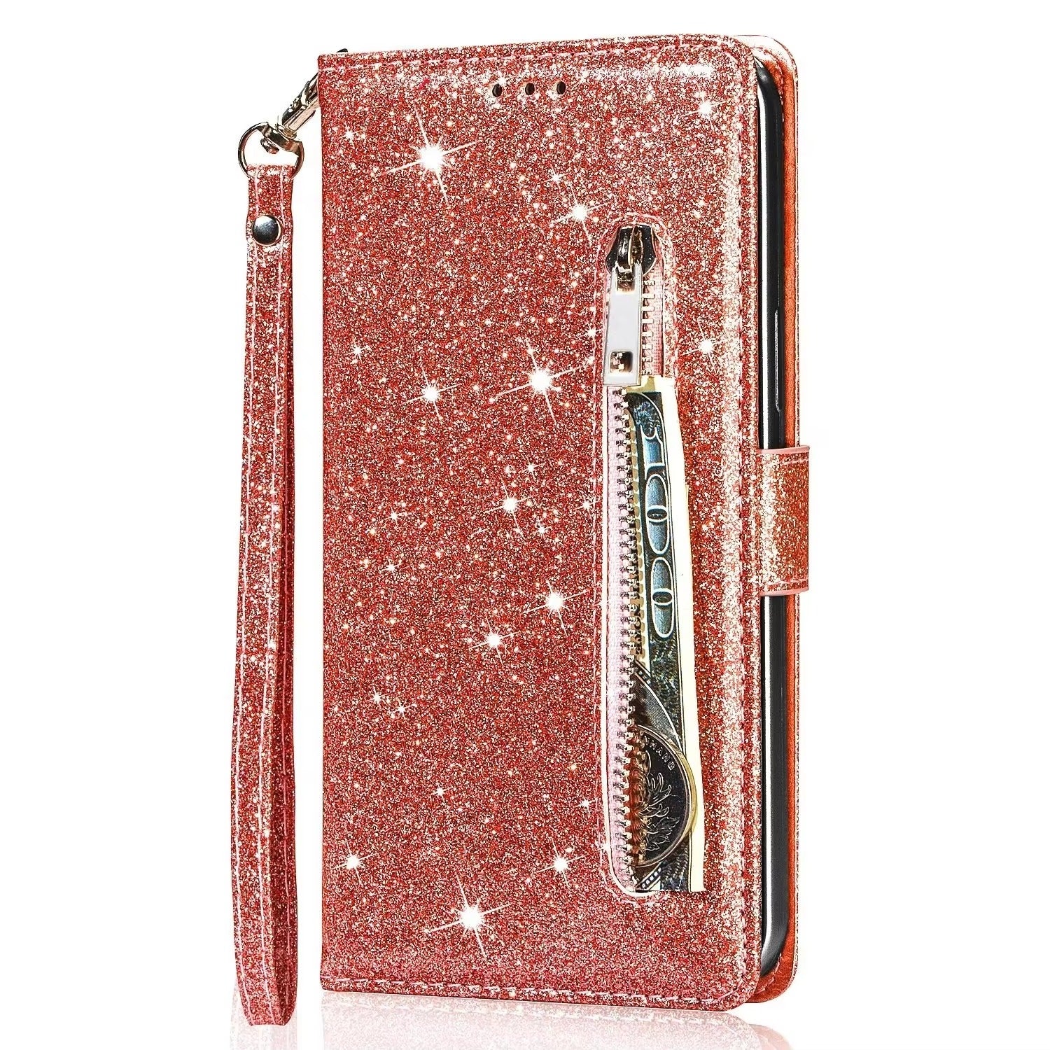 Luxury Apple iPhone Case, MagSafe Compatible, Camera Lens and Screen Protection, Ultra Thin, Shockproof, Magnetic, Full All Around Protection, Glitter Zipper Wallet Cover