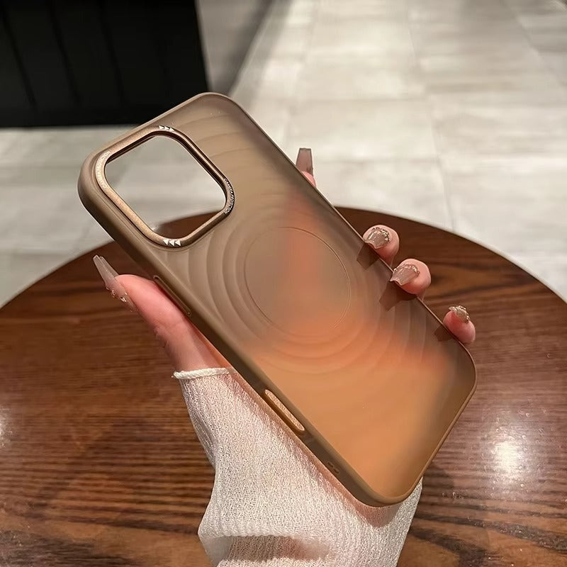 Luxury Apple iPhone Case, MagSafe Compatible, Camera Lens & Screen Protection, Ultra Thin, Shockproof, Magnetic Full All Around Cover – Water Ripple Matte Translucent Case with Metal Lens Bumper & Hard Back