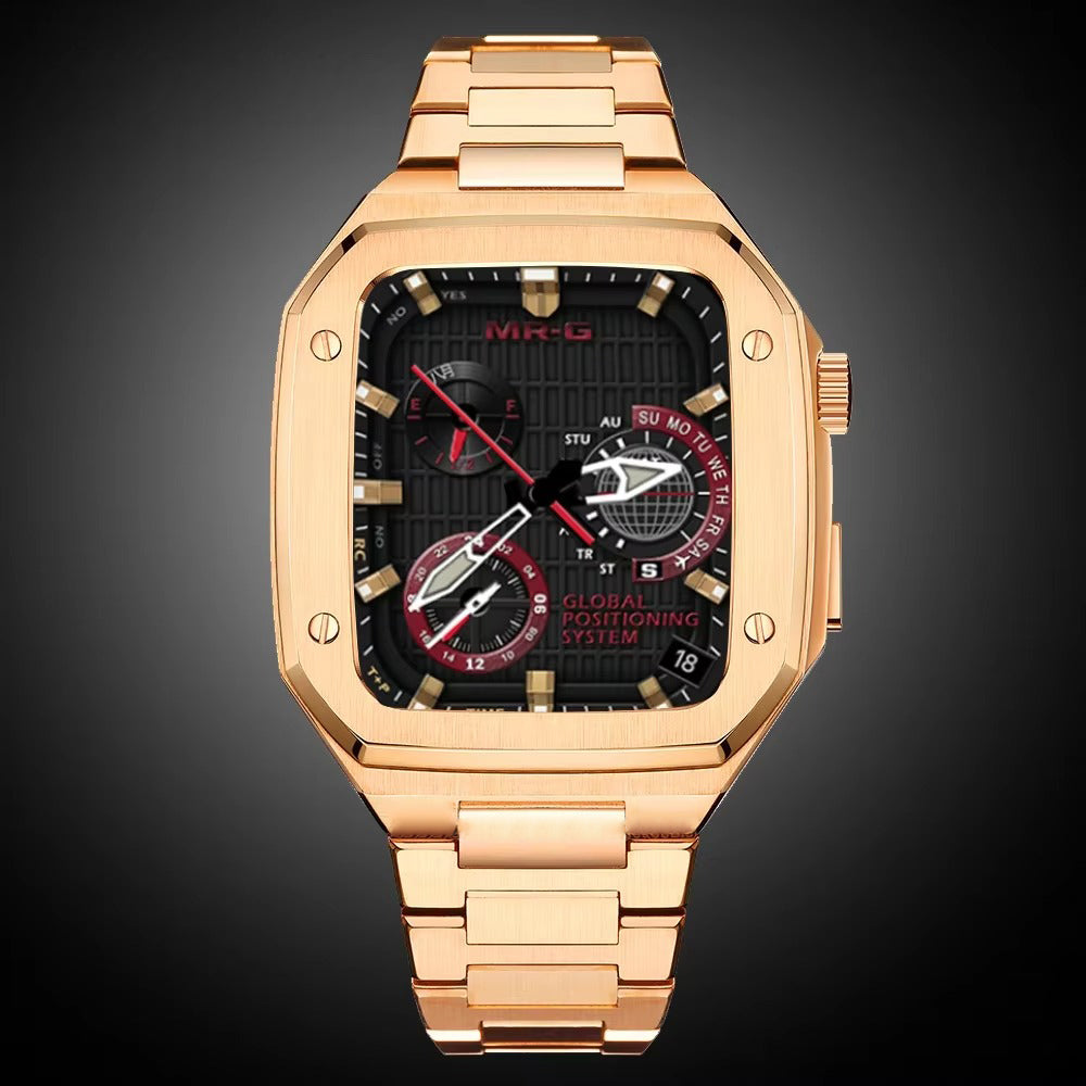 Luxury Metal Mod Kit for Smartwatch – Bezel Frame, Strap, and Case Set for 44mm to 45mm Watches, Premium Custom Accessories