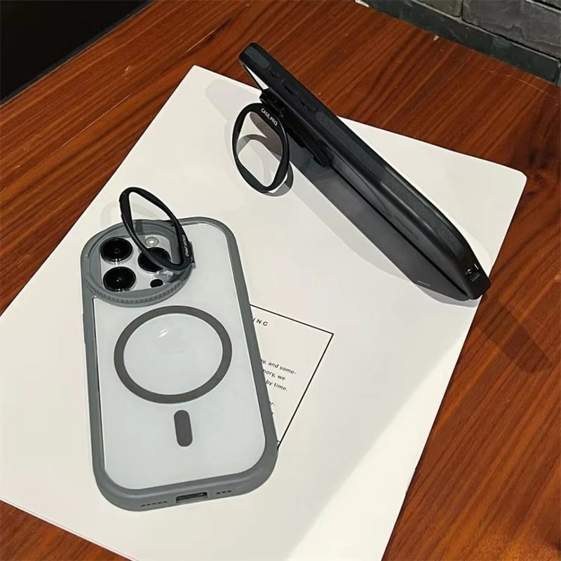 Luxury Apple iPhone Case MagSafe Compatible, Camera Lens & Screen Protection, Ultra Thin Shockproof Magnetic Full All Around Protection Cover with Acrylic Stand & Glass Camera