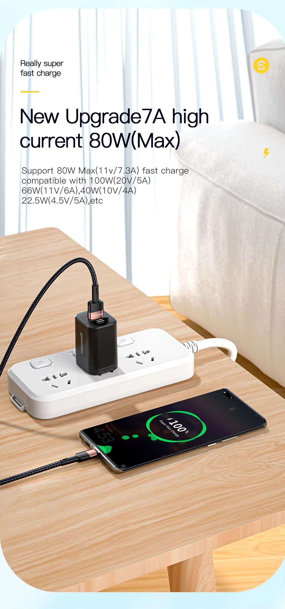 High Power 7A USB-A to USB-C Fast Charging Cable – 80W/100W Quick Charge Cord, 480Mbps Data Sync, Durable Aluminum Braided Wire, 0.5m 1m 2m 3m Options