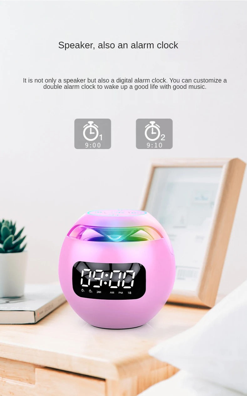 High Quality Bluetooth Alarm Clock Speaker with Colorful LED Light – Mini Portable Wireless Speaker, Dual Alarms, TF Card, FM Radio, 18H Playtime, USB Rechargeable