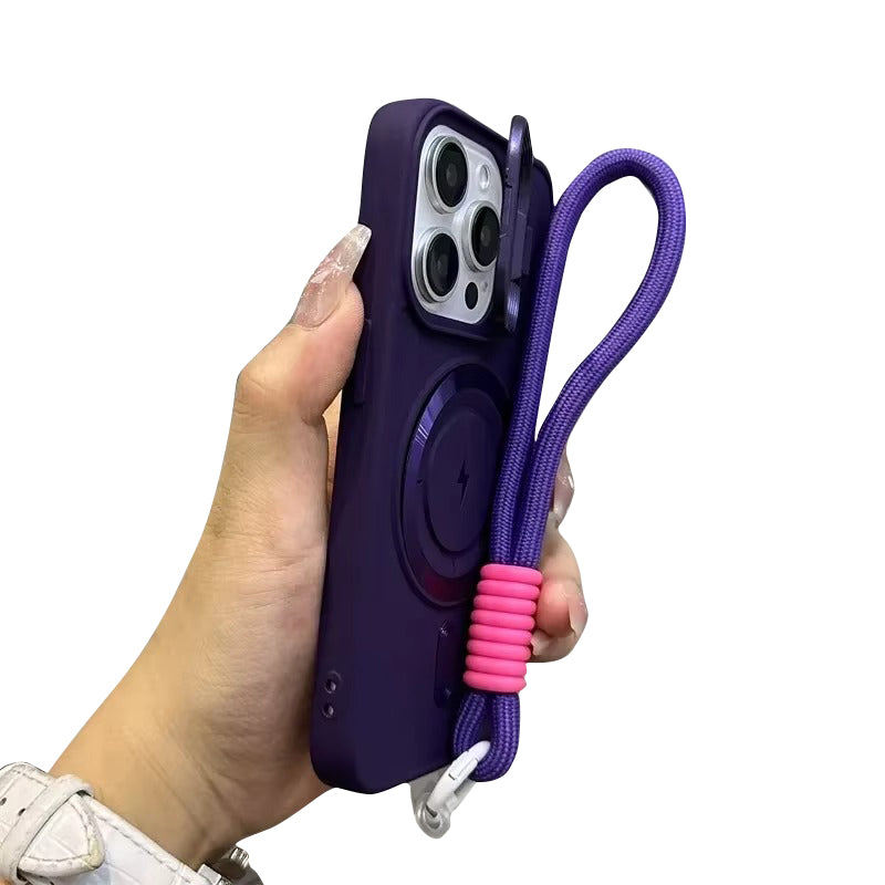 Premium Apple iPhone Case, MagSafe Compatible, Camera Lens & Screen Protection, Ultra Thin, Shockproof, Magnetic Full All Around Cover – Soft Silicone Case with Wrist Strap, Magnetic Lanyard & Lens Stand Bracket