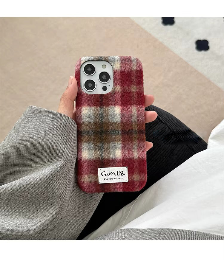 Luxury Apple iPhone Case, MagSafe Compatible, Camera Lens and Screen Protection, Ultra Thin, Shockproof, Magnetic, Full All Around Protection, Fuzzy Plaid Fabric Cover