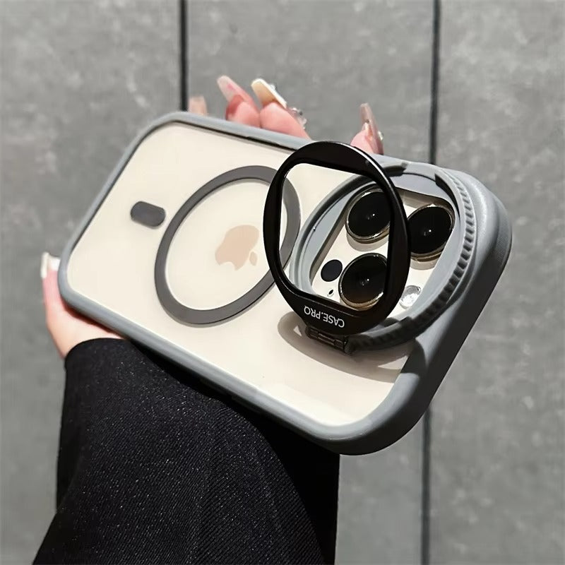 Luxury Apple iPhone Case MagSafe Compatible, Camera Lens & Screen Protection, Ultra Thin Shockproof Magnetic Full All Around Protection Cover with Acrylic Stand & Glass Camera