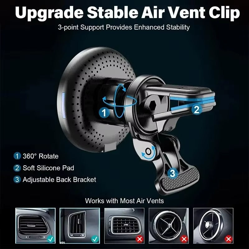 High-Speed 30W Magnetic Wireless Car Charger – Phone Holder Stand with Fast Charging, Dashboard or Vent Mount