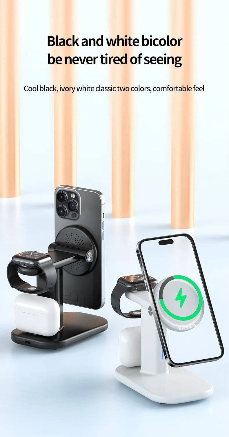 Premium Magnetic 3 in 1 Wireless Charging Station – 25W Foldable Fast Charger Stand and Phone Holder for iPhone, Apple Watch, AirPods and Qi Devices