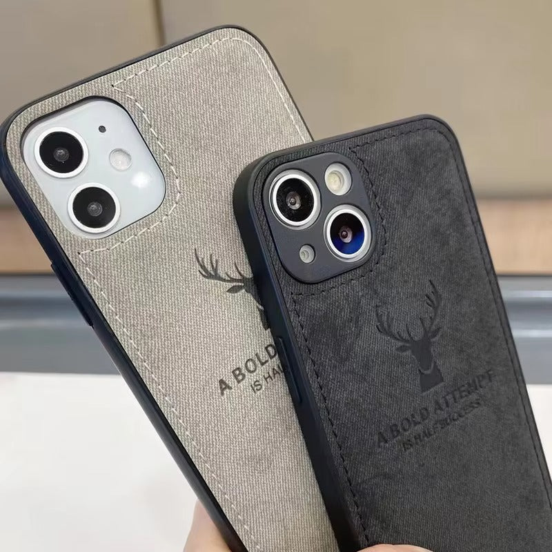 Luxury Textured Canvas iPhone Case with MagSafe Support, Shock-Absorbing Bumper Frame, Leather Feel Grip, Drop Protection