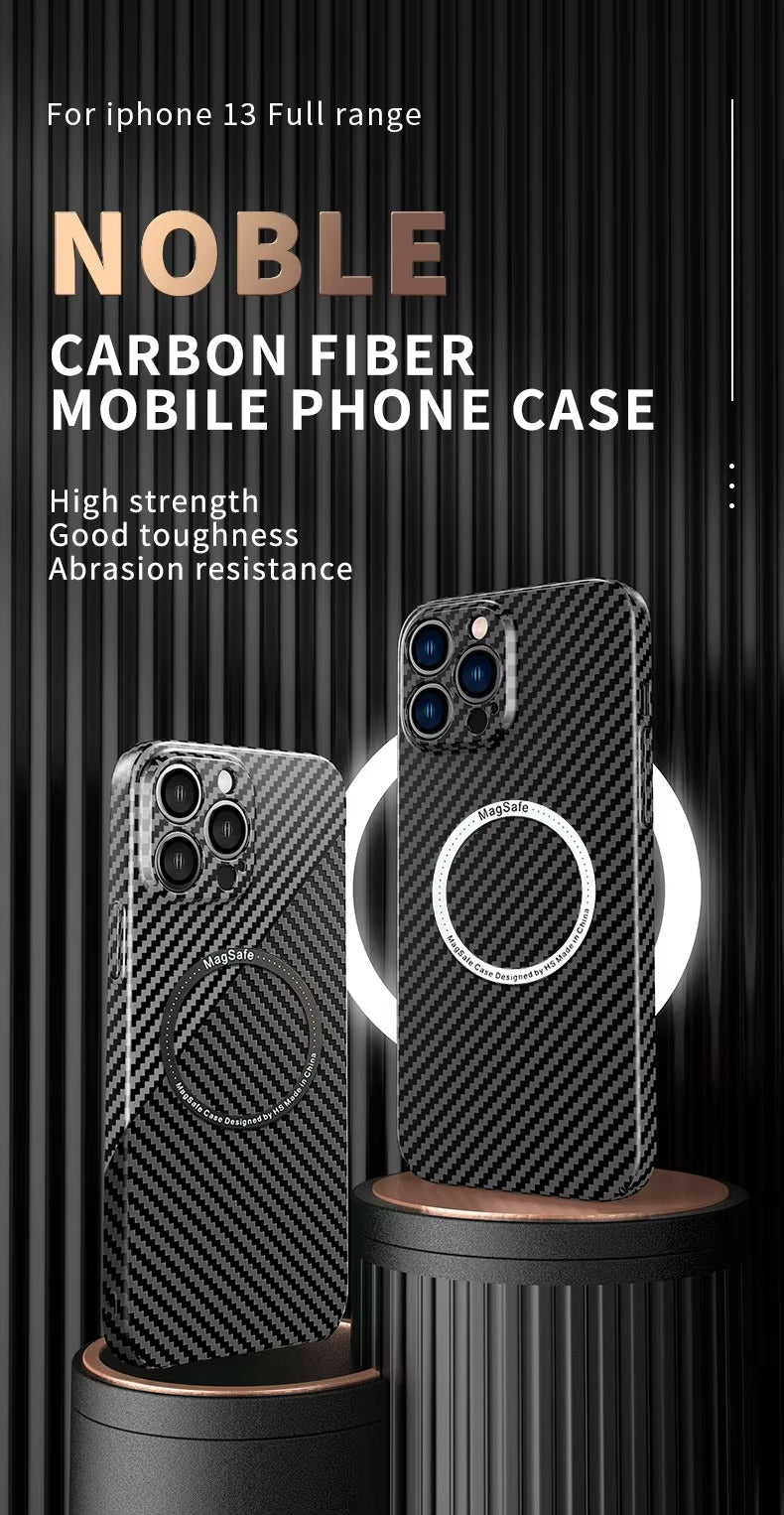 Premium Carbon Fiber Apple iPhone Case, MagSafe Compatible, Ultra Thin Magnetic Screen and Camera Guard, Sleek Matte Finish