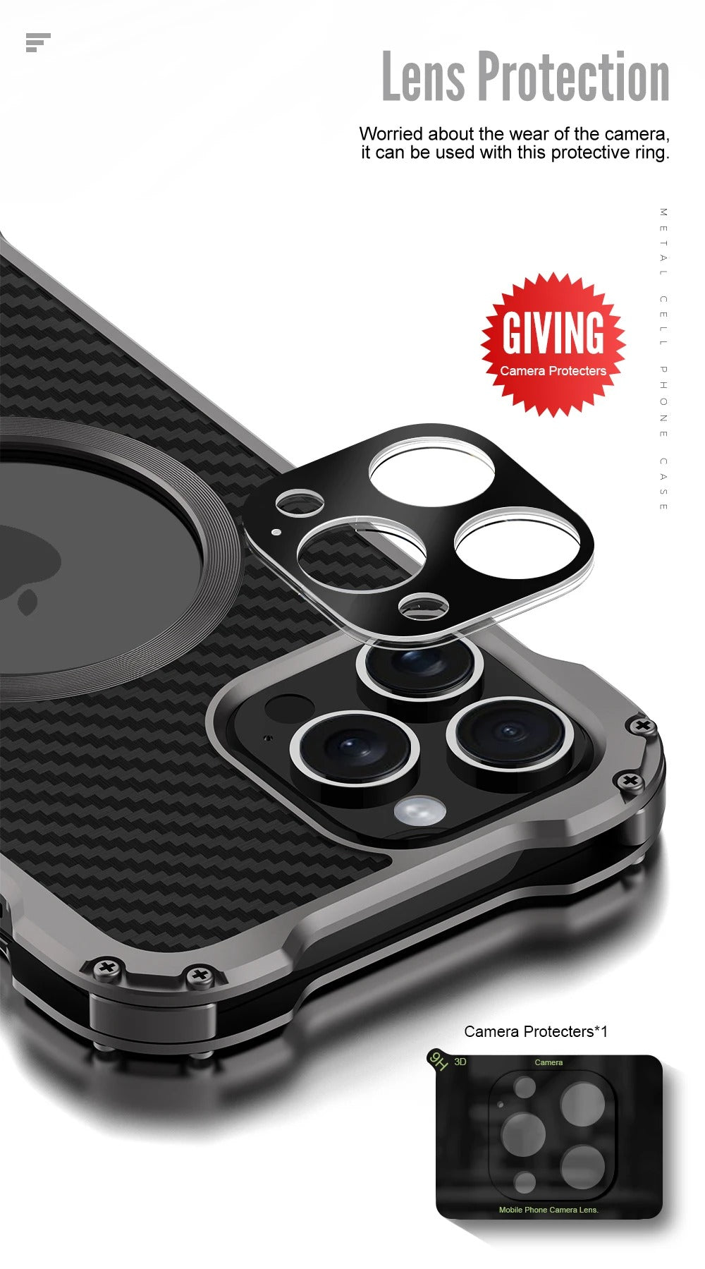 Robust Apple iPhone Case, MagSafe Compatible, Camera Lens & Screen Protection, Ultra Thin, Shockproof, Magnetic Full All Around Cover – Carbon Fiber Aluminum Alloy Case with Built-In Holder Ring & Lightweight Frame