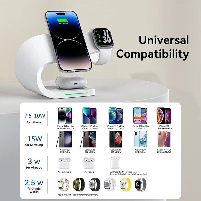 Premium 4 in 1 Magnetic Wireless Charging Station – 15W Fast Charger Dock with LED Indicator for Phones, Apple Watch, AirPods and USB Devices