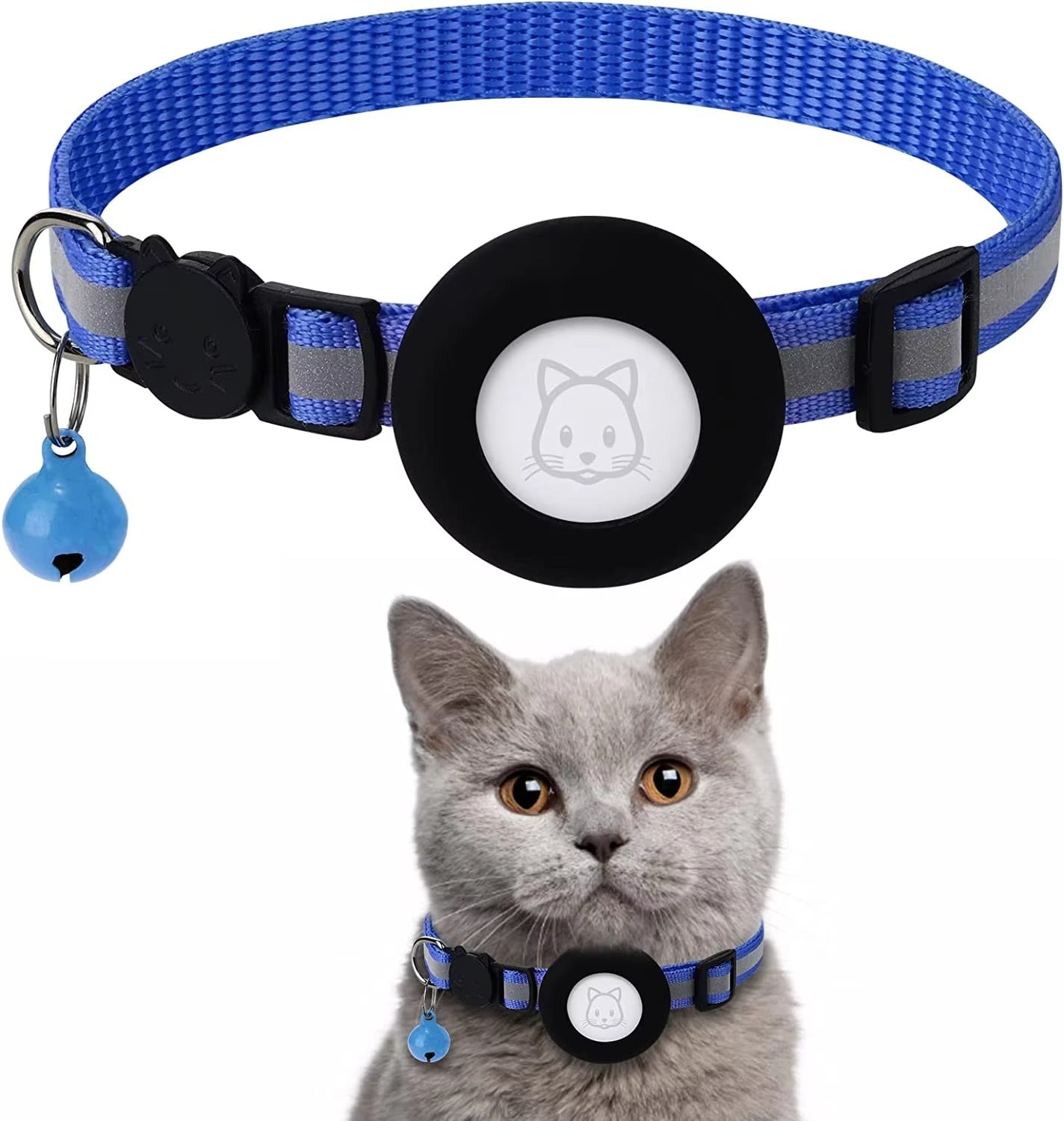 Premium Reflective Cat Collar with AirTag Holder – Adjustable Breakaway Design with Bell for Kittens and Small Pets 0.4" Wide