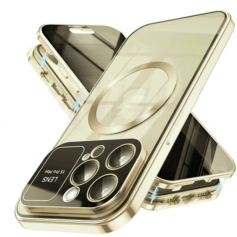 Premium Apple iPhone Case, MagSafe Compatible, Camera Lens & Screen Protection, Ultra Thin, Shockproof, Magnetic Full All Around Cover – Large Window Privacy Case with Magnetic Frosted Glass Back & Wireless Charging Support