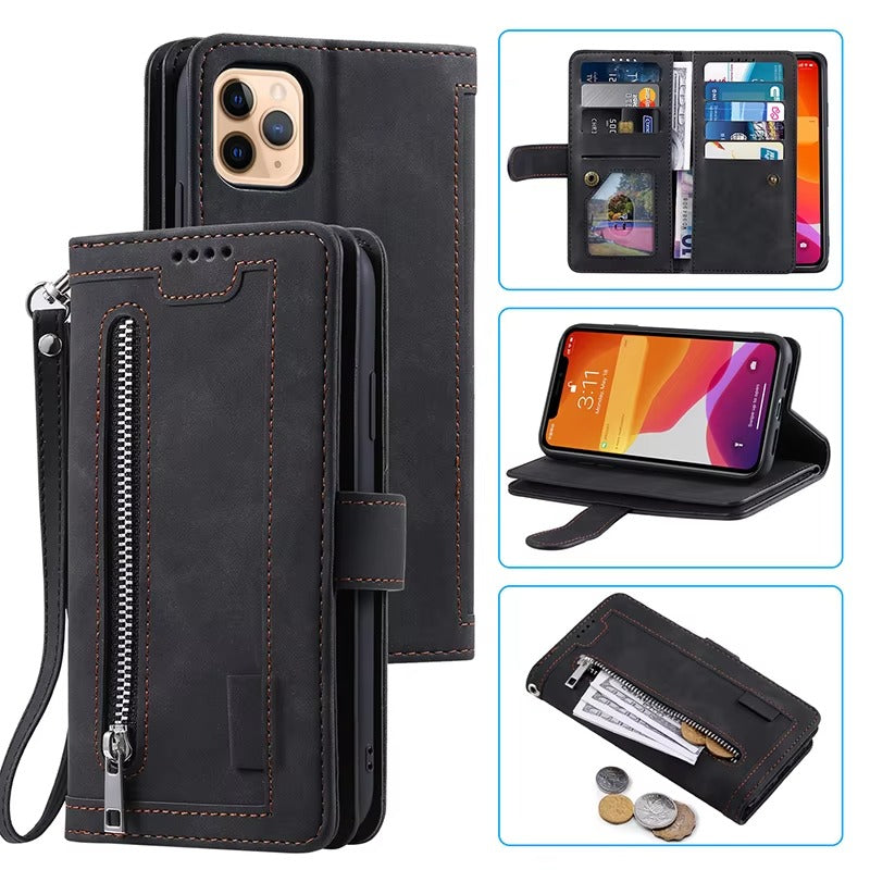 Luxury Leather Apple iPhone Case,Ultra Thin Magnetic Shockproof Full Protection Cover with Flip Wallet Design