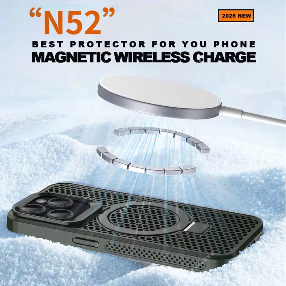 Luxury Apple iPhone Case, MagSafe Compatible, Camera Lens & Screen Protection, Ultra Thin, Shockproof, Magnetic Full All Around Cover – Matte Magnetic Case with Holder, Heat Dissipation & Wireless Charging Support