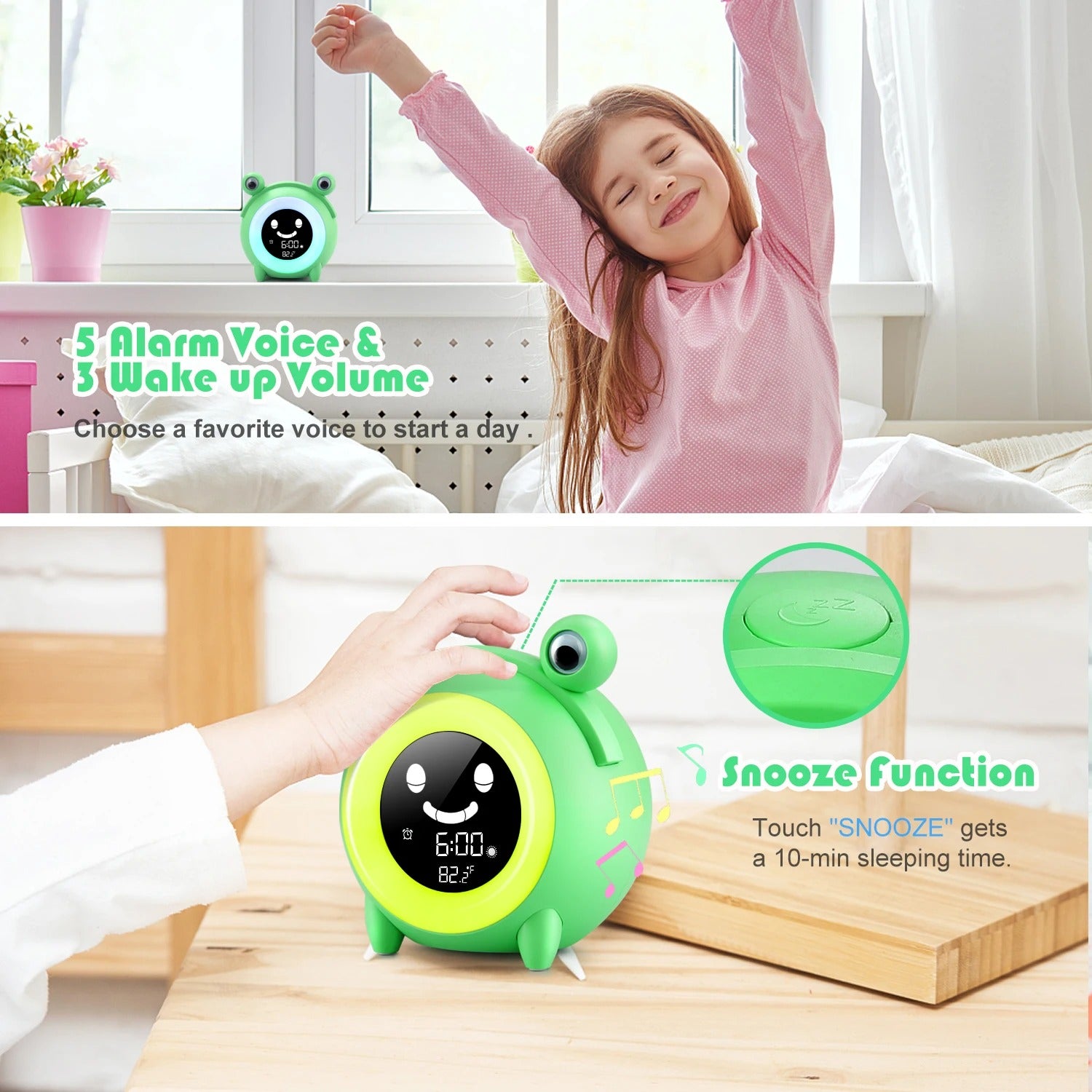 Premium Kids Sleep Training Alarm Clock – Cute Animal Digital Wake Up Night Light with Snooze, Color Changing, Music, Temperature Display