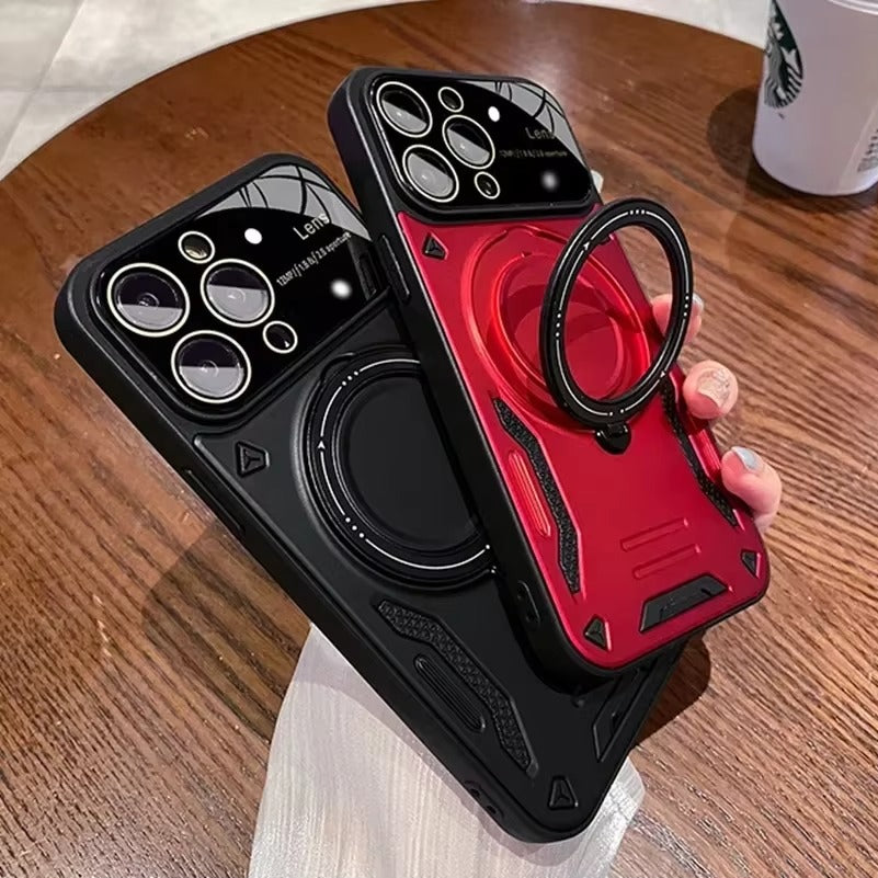 Luxury Apple iPhone Case, MagSafe Compatible, Camera Lens & Screen Protection, Ultra Thin, Shockproof, Magnetic Full All Around Cover – Stand Holder Case with Lens Guard, Wristband & Lanyard Strap