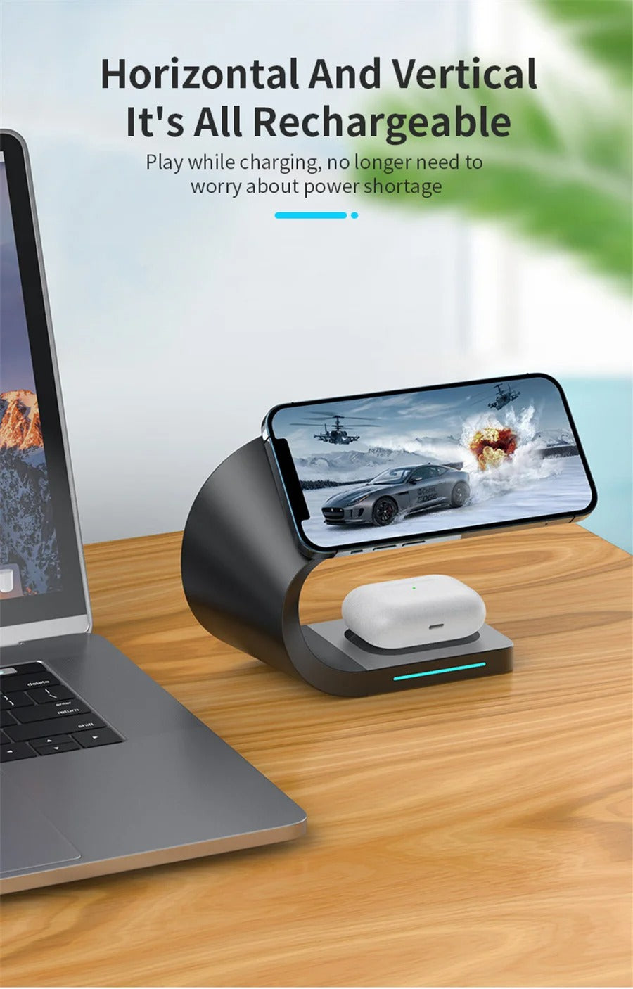 Premium 4 in 1 Magnetic Wireless Charging Station – 15W Fast Charger Dock with LED Indicator for Phones, Apple Watch, AirPods and USB Devices