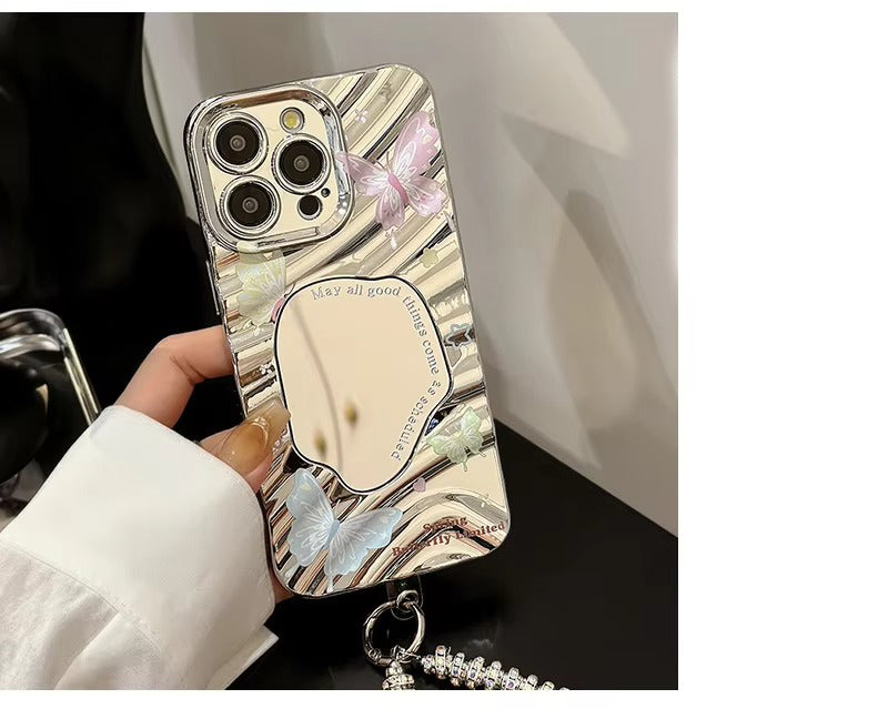 Luxury Apple iPhone Case, MagSafe Compatible, Camera Lens and Screen Protection, Ultra Thin, Shockproof, Magnetic, Full All Around Protection, Butterfly Mirror Bracelet Cover