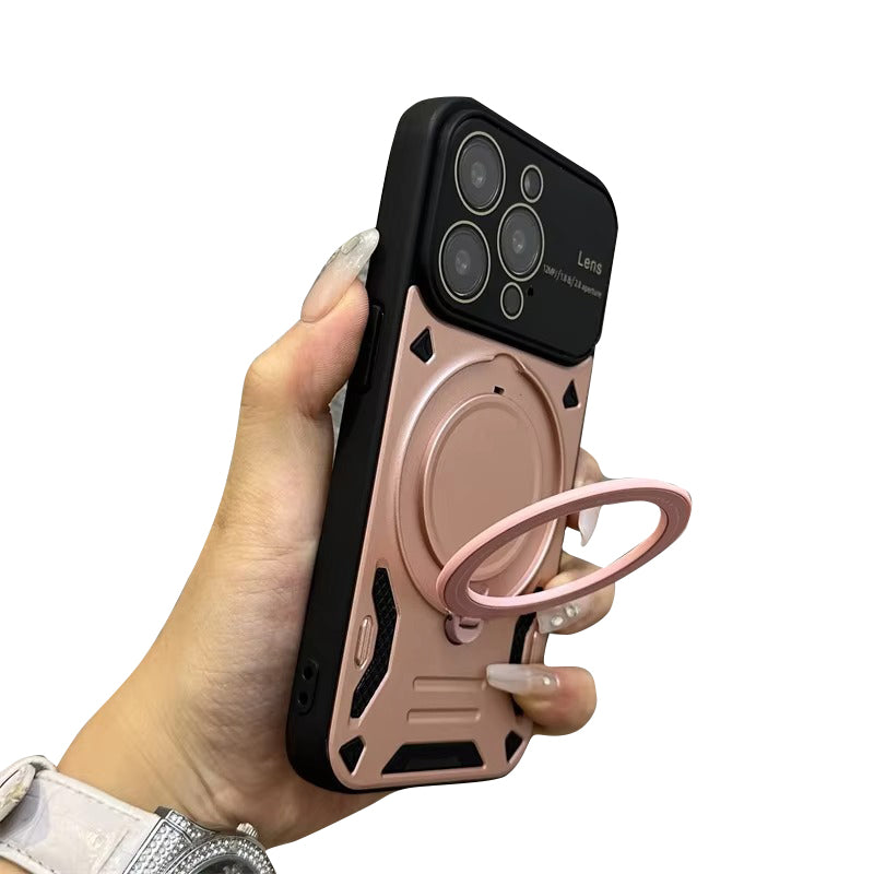 Luxury Apple iPhone Case, MagSafe Compatible, Camera Lens & Screen Protection, Ultra Thin, Shockproof, Magnetic Full All Around Cover – Stand Holder Case with Lens Guard, Wristband & Lanyard Strap