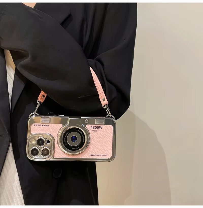 Premium Apple iPhone Case, MagSafe Compatible, Camera Lens & Screen Protection, Ultra Thin, Shockproof, Magnetic Full All Around Cover – Plated Camera Style Case with Lychee Texture & Anti-Fall Leather Rope