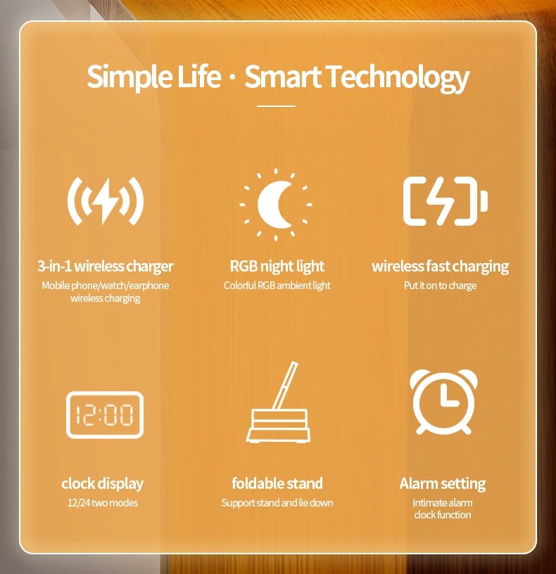 Premium 3 in 1 Wireless Charging Station – 30W Fast Charger Stand with Alarm Clock, Removable RGB Night Light for Phones, Apple Watch, Samsung Watch & AirPods