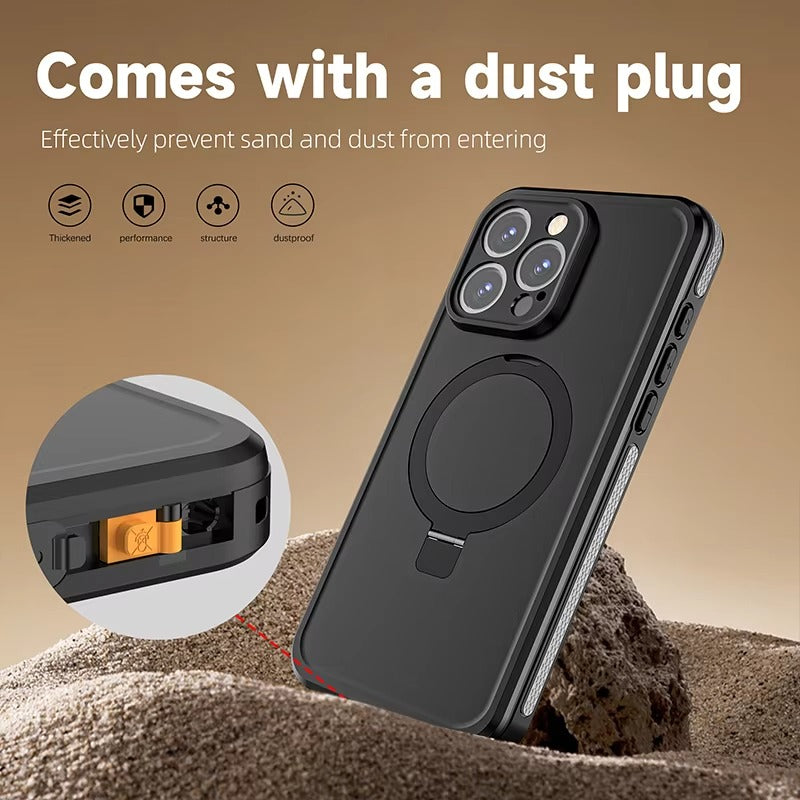 Robust Apple iPhone Case MagSafe Compatible, Camera Lens & Screen Protection, Cover with IP68 Waterproof Stand Design